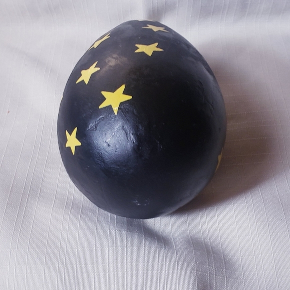 Black wooden oval egg painted with moon and stars - Picture 3 of 5